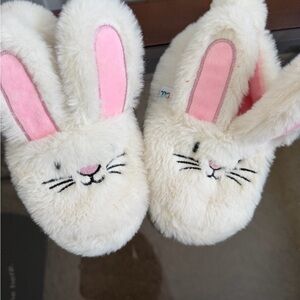 Fuzzy Bunny Slippers in Cream with Pink Ears